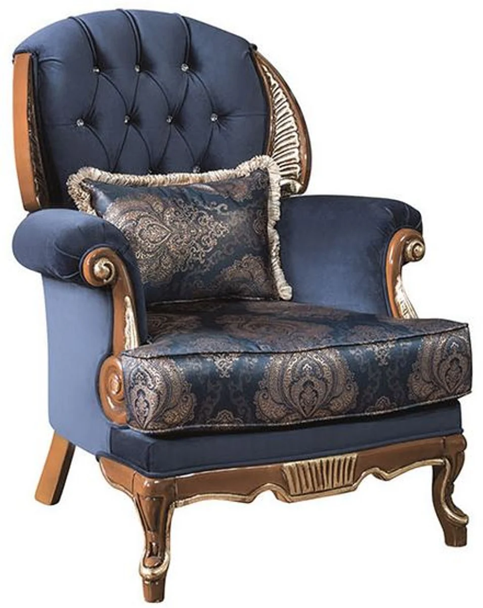 Luxus Barock Wohnzimmer Set Blau / Braun - 2 Sofas & 2 Sessel & 1 Couchtisch - Prunkvolle Wohnzimmer Möbel im Barockstil