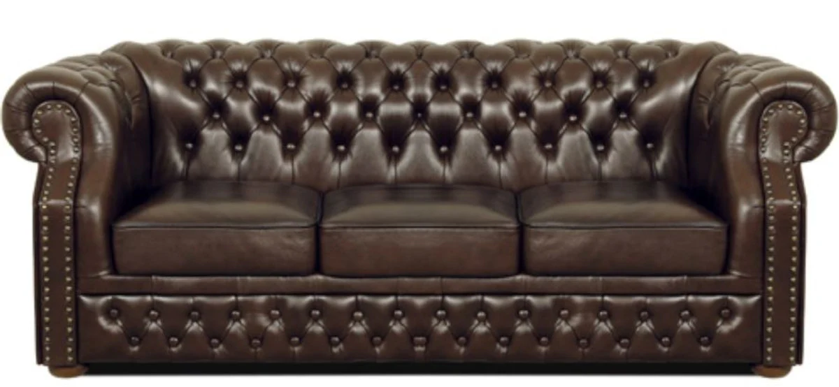 Luxus Echtleder 3er Sofa Dunkelbraun 210 x 90 x H. 80 cm - Chesterfield Sofa