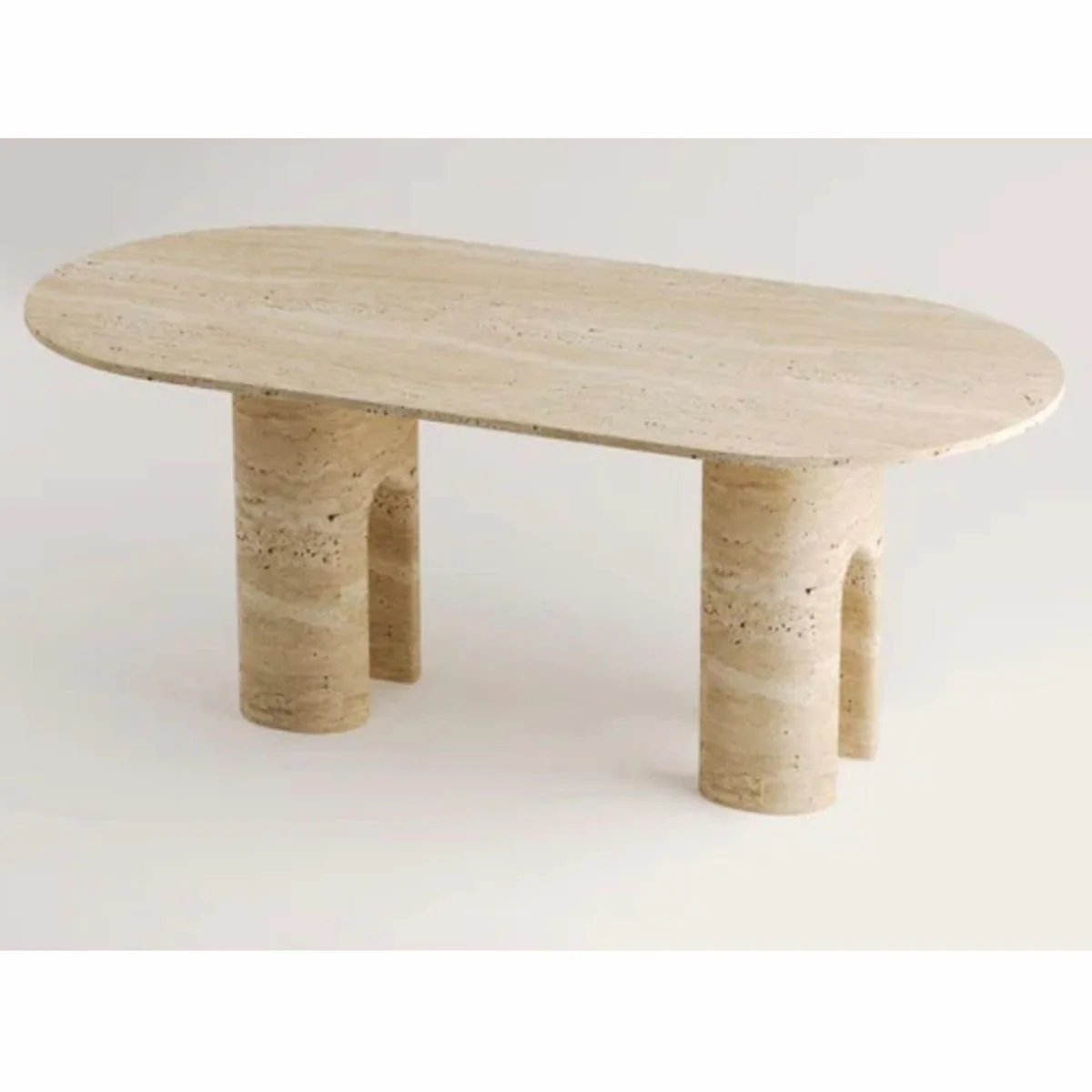Luxus Esstisch Beige 190 cm - Ovaler Travertin Esszimmertisch
