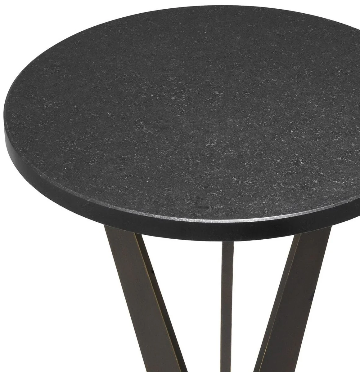 Luxus Beistelltisch Schwarz / Bronzefarben Ø 30,5 x H. 52 cm - Runder Tisch mit Granitplatte und Metall Beinen - Wohnzimmer Möbel - Luxus Möbel