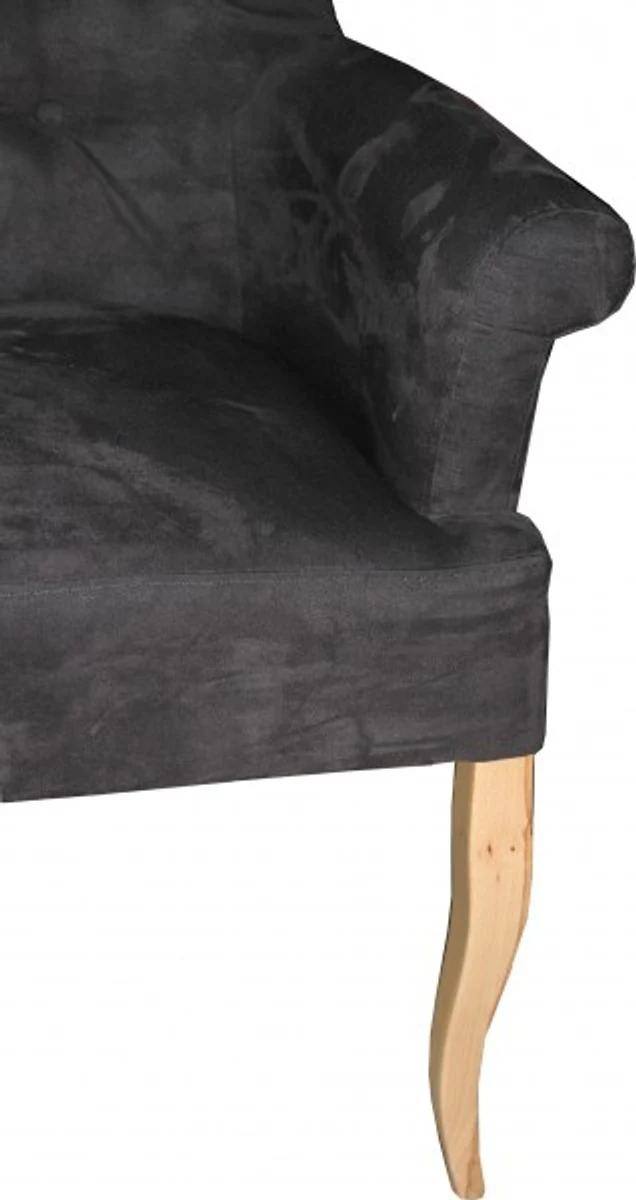 Designer Chesterfield Sitzbank / Sofa Dunkelgrau / Holzfarben - Retro Salon Möbel Barock