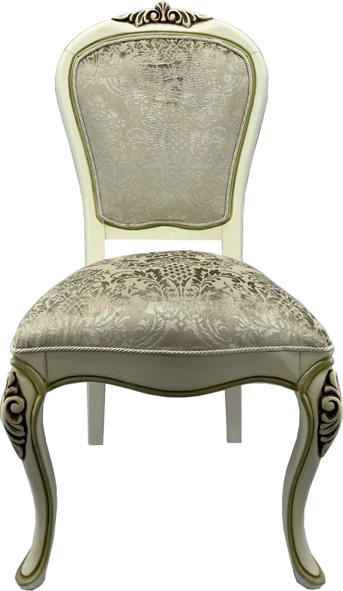 Luxus Barock Esszimmerstuhl mit elegantem Muster Grün / Creme - Esszimmer Möbel im Barockstil - Luxus Möbel im Barockstil - Barock Interior - Barock Möbel - Edel & Prunkvoll