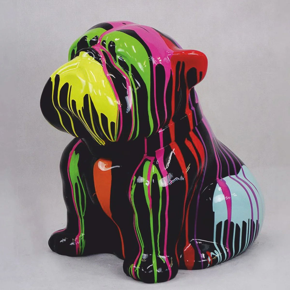 Deko Figur Hund Bulldogge Schwarz / Bunt H. 60 cm - Deko Skulptur