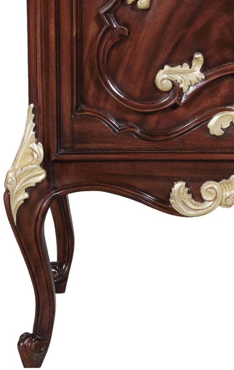 Luxus Barock Vitrine Braun / Gold 79 x 42 x H. 207 cm - Prunkvoller Massivholz Vitrinenschrank mit LED Beleuchtung - Barock Möbel