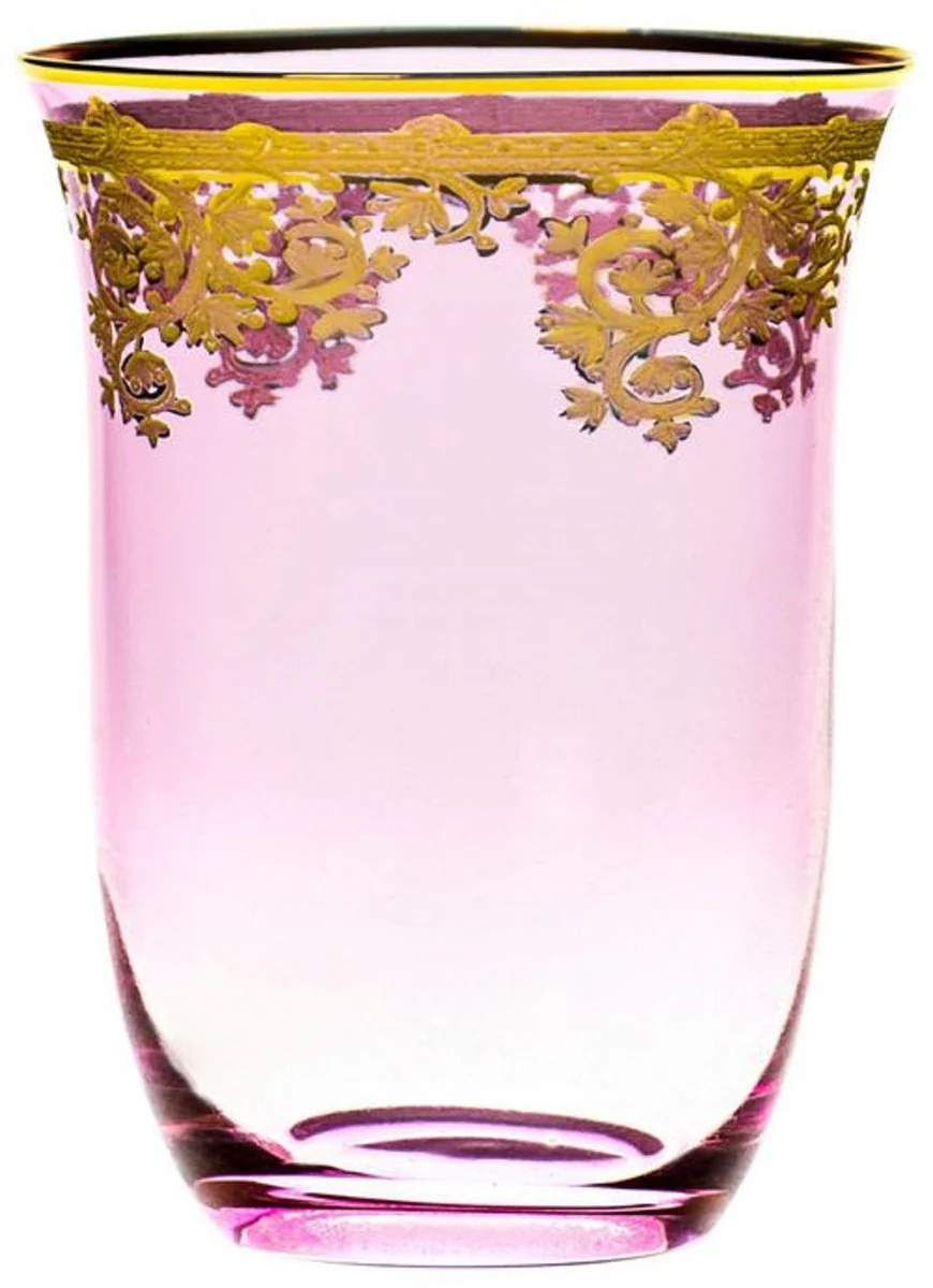 Luxus Barock Wasserglas 6er Set Rosa / Gold Ø 9 x H. 12 cm - Handgefertigte und handbemalte Wassergläser - Biergläser - Weingläser - Hotel & Restaurant Accessoires - Luxus Qualität