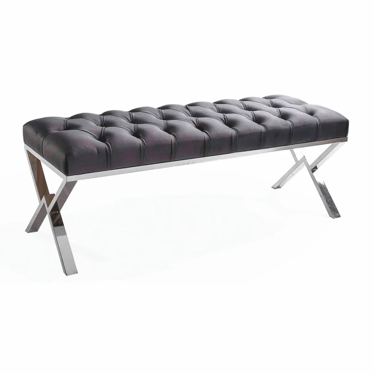Luxus Chesterfield Sitzbank Grau / Silber 120 cm - Luxus Möbel