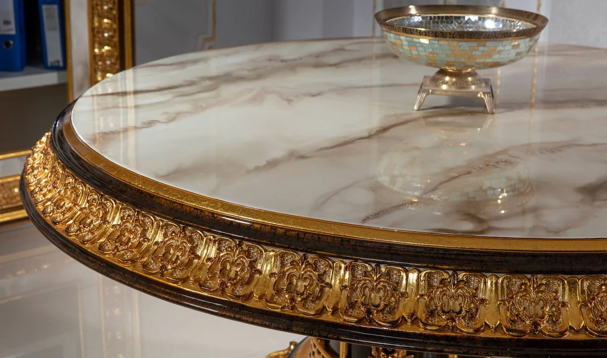 Luxus Barock Konferenztisch Weiß / Dunkelbraun / Gold - Prunkvoller Massivholz Büro Tisch im Barockstil - Barock Büro Möbel - Edel & Prunkvoll