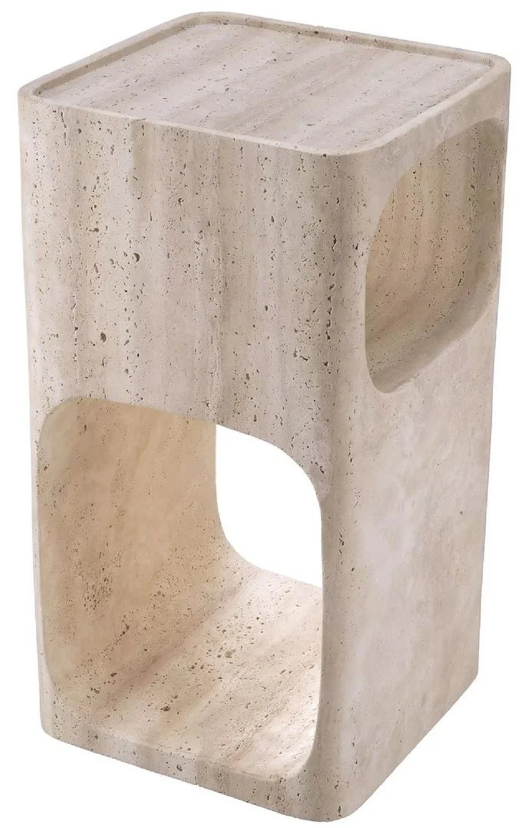 Luxus Travertin Beistelltisch Beige 30,5 x 30,5 x H. 56,5 cm - Naturstein Beistelltisch - Wohnzimmer Möbel - Hotel Möbel - Travertin Möbel - Luxus Möbel - Luxus Einrichtung