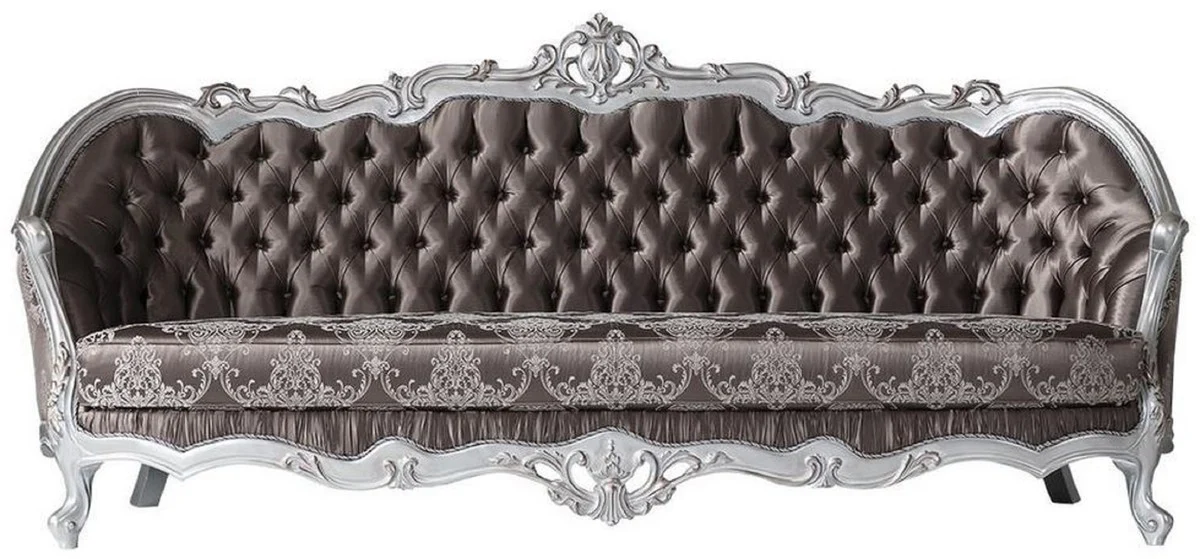 Luxus Barock Sofa Bronzefarben / Silber 262 x 90 x H. 113 cm - Prunkvolles Wohnzimmer Sofa mit dekorativen Kissen - Barock Möbel