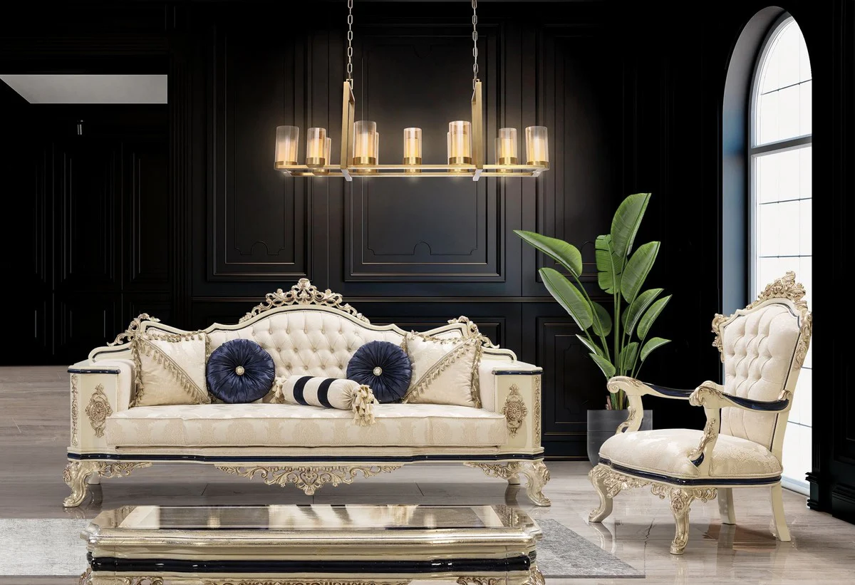 Luxus Barock Couchtisch Antik Gold / Creme / Schwarz - Rechteckiger Barockstil Wohnzimmertisch - Barockstil Wohnzimmer Möbel - Barock Möbel - Luxus Möbel im Barockstil
