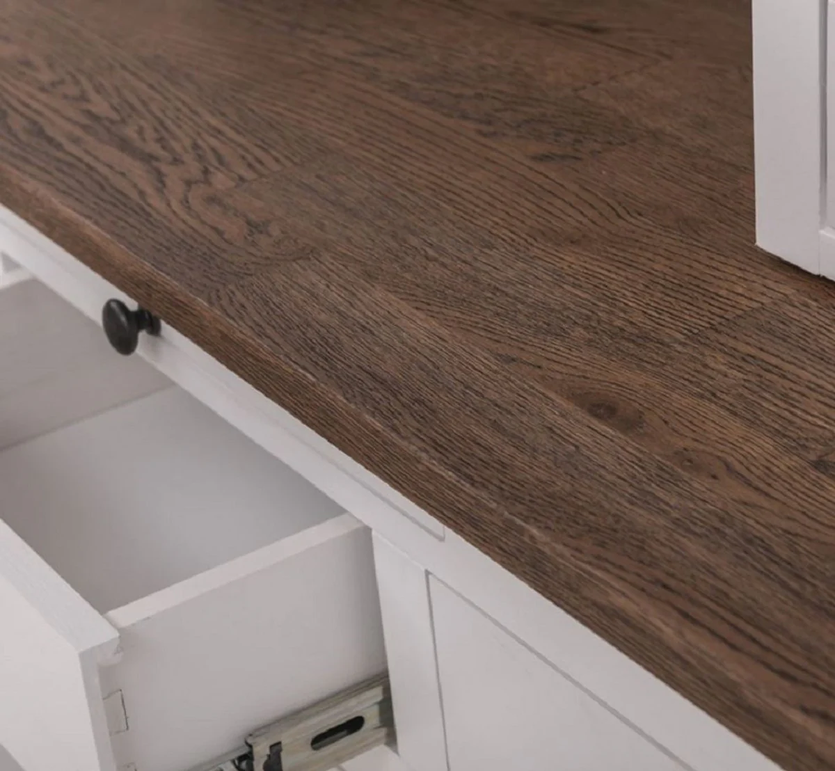 Landhausstil Küchenschrank Weiß / Braun 138 x 50 x H. 197 cm - 2 Teiliger Küchenschrank mit 5 Türen und 7 Schubladen - Landhausstil Küchenmöbel