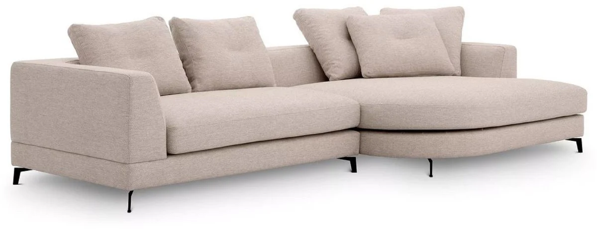 Luxus Ecksofa Rechte Seite Sandfarben / Schwarz 310 x 150 x H. 65 cm - Wohnzimmer Sofa mit Kissen - Wohnzimmer Möbel - Wohnzimmer Einrichtung - Luxus Möbel - Luxus Einrichtung