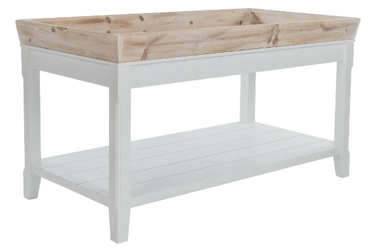 Landhausstil Beistelltisch mit abnehmbarem Tablett Naturfarben / Weiß 100 x 50 x H. 55 cm - Landhausstil Möbel