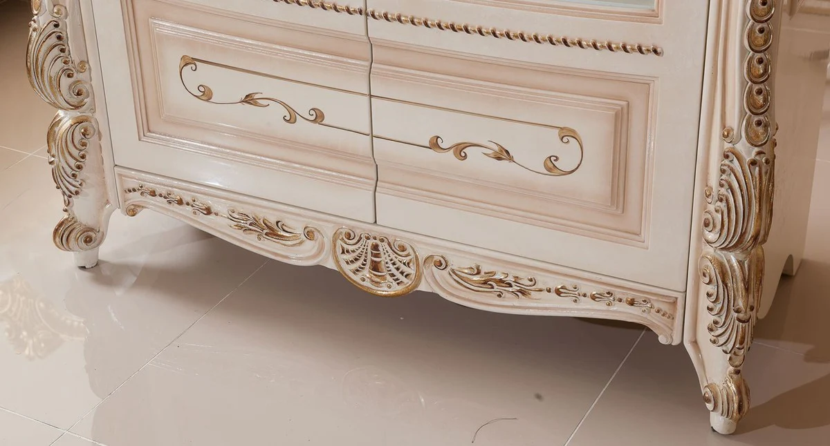 Luxus Barock Vitrine Weiß / Beige / Gold - Barockstil Vitrinenschrank mit 2 Glastüren - Luxus Esszimmer Möbel im Barockstil - Barock Esszimmer Möbel