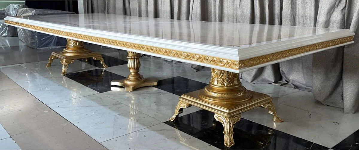 Luxus Barock Esstisch Creme / Weiß / Gold 500 cm - Riesiger Massivholz Esszimmertisch - Esszimmer Möbel im Barockstil - Barock Möbel - Barock Einrichtung - Edel & Prunkvoll