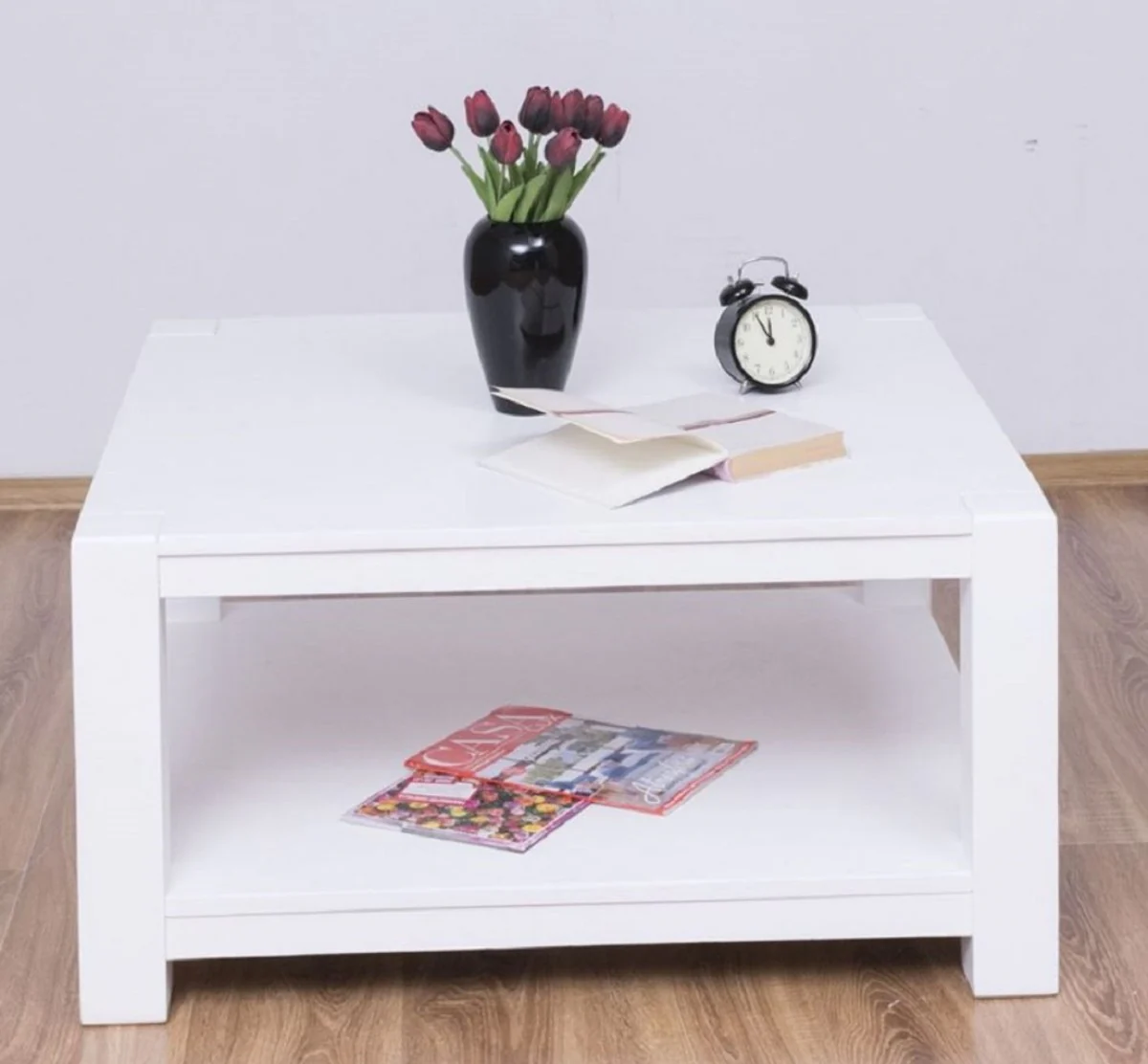 Landhausstil Couchtisch Weiß 90 x 90 x H. 45 cm - Massivholz Wohnzimmertisch - Möbel im Landhausstil