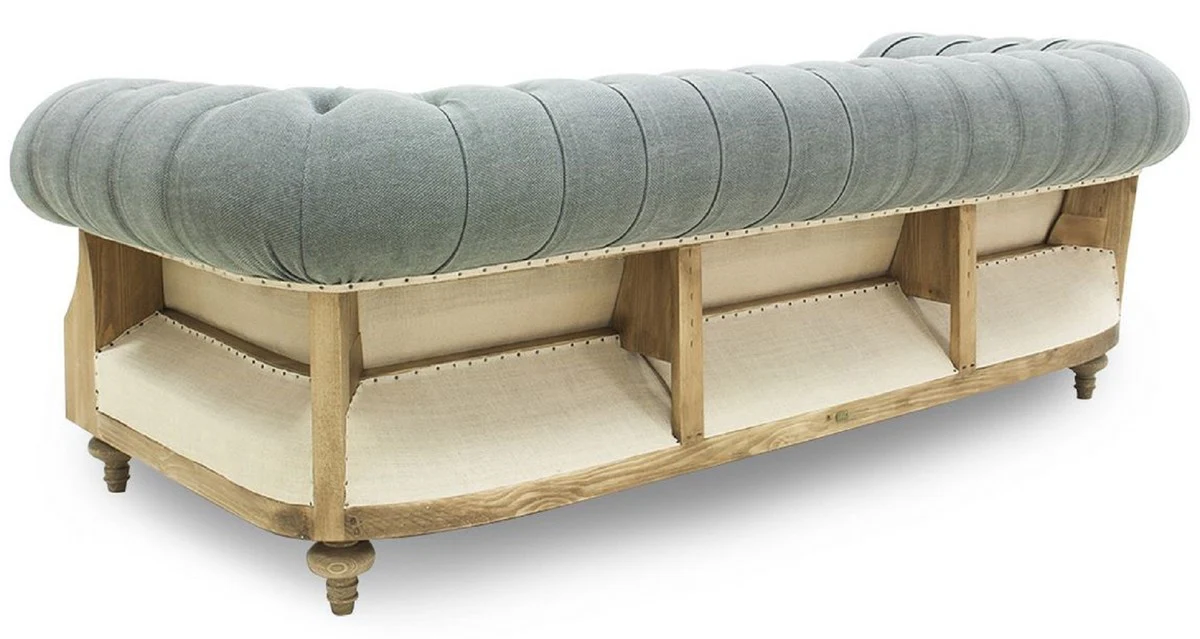 Luxus Chesterfield Sofa Grau / Creme / Naturfarben 215 x 100 x H. 72 cm - Wohnzimmer Sofa - Hotel Sofa - Wohnzimmer Möbel - Chesterfield Möbel - Luxus Möbel - Luxus Einrichtung