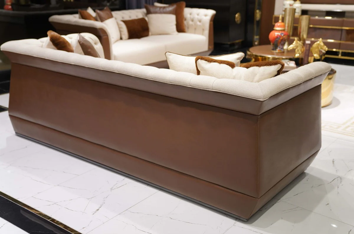 Luxus Chesterfield Sofa Naturfarben / Braun / Grau - Wohnzimmer Sofa - Hotel Sofa - Wohnzimmer Möbel - Hotel Möbel - Chesterfield Möbel - Luxus Möbel - Luxus Einrichtung