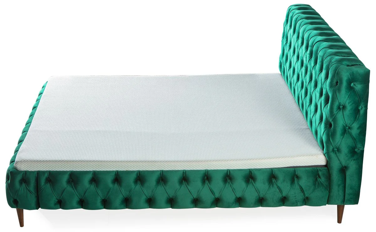 Luxus Chesterfield Doppelbett Grün / Braun - Verschiedene Größen - Modernes Bett mit Matratze und Sitzbank - Schlafzimmer Möbel