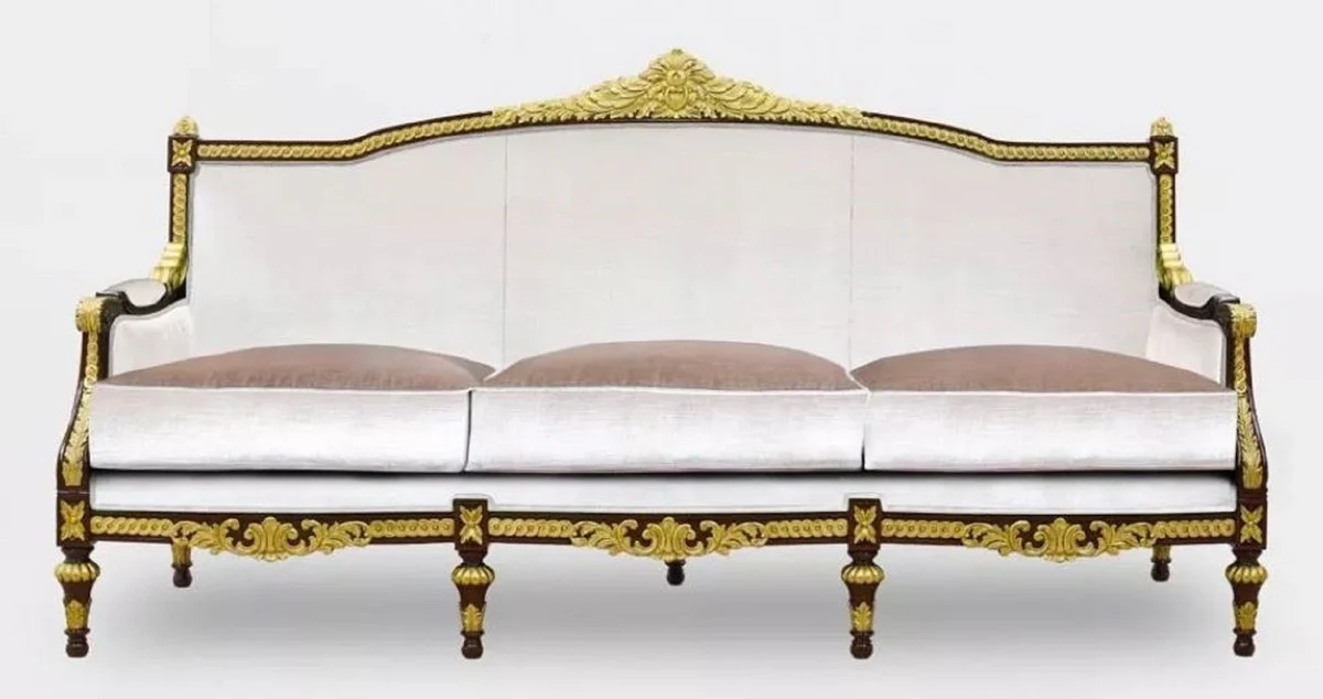 Luxus Barock Wohnzimmer 3er Sofa Grau / Dunkelbraun / Gold - Handgefertigtes Barockstil Sofa - Luxus Wohnzimmer Möbel im Barockstil - Barock Möbel - Edel & Prunkvoll