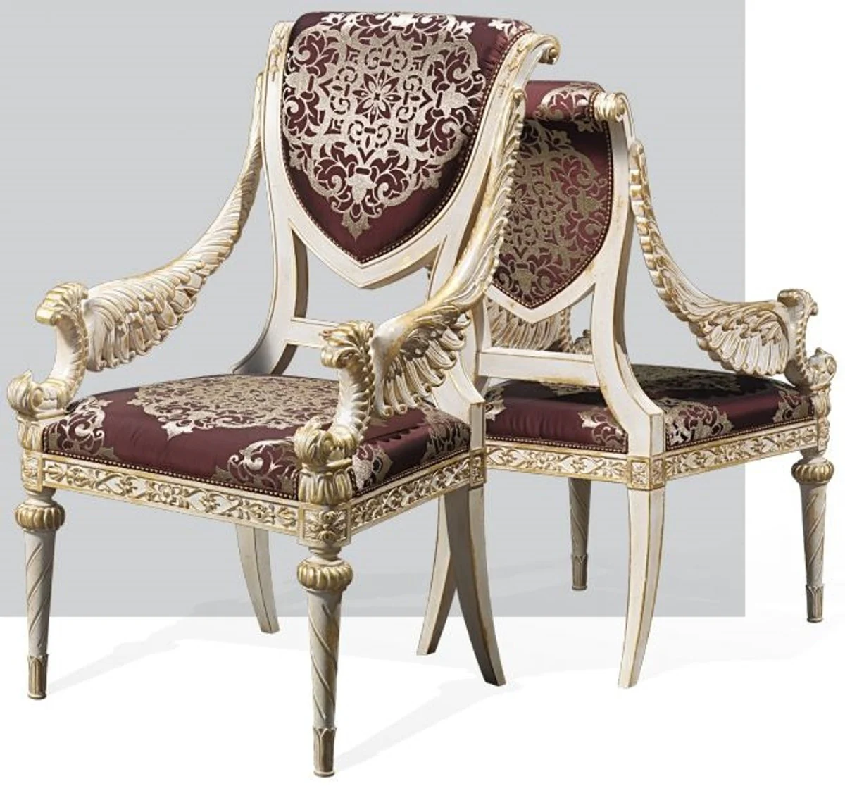 Luxus Barock Esszimmer Stuhl Set Lila / Silber / Weiß / Gold 62 x 74 x H. 103 cm - Prunkvolles Küchen Stühle 4er Set - Hotel Restaurant Schloss Möbel - Luxus Qualität - Made in Italy