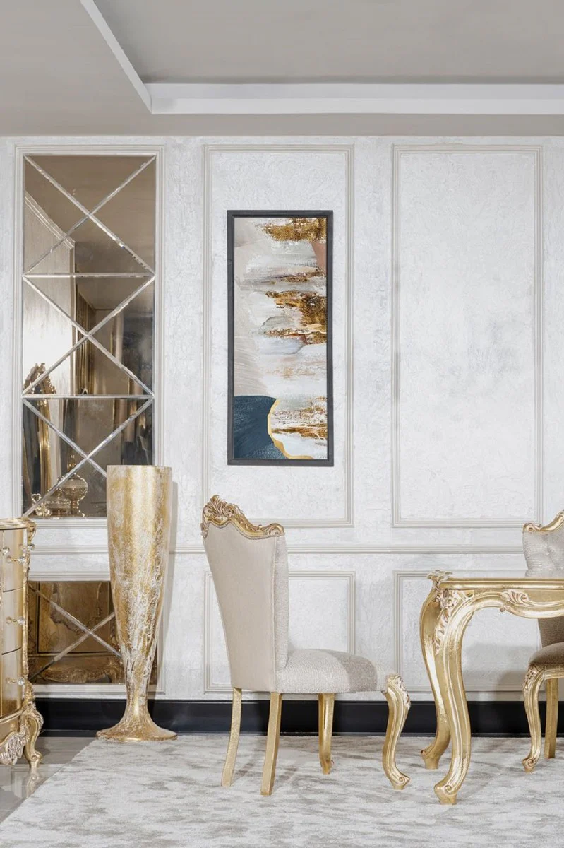 Luxus Barock Esszimmer Stuhl 4er Set Grau / Gold - Prunkvolle Barockstil Küchen Stühle - Luxus Esszimmer Möbel im Barockstil - Barock Esszimmer Möbel - Barockstil Möbel