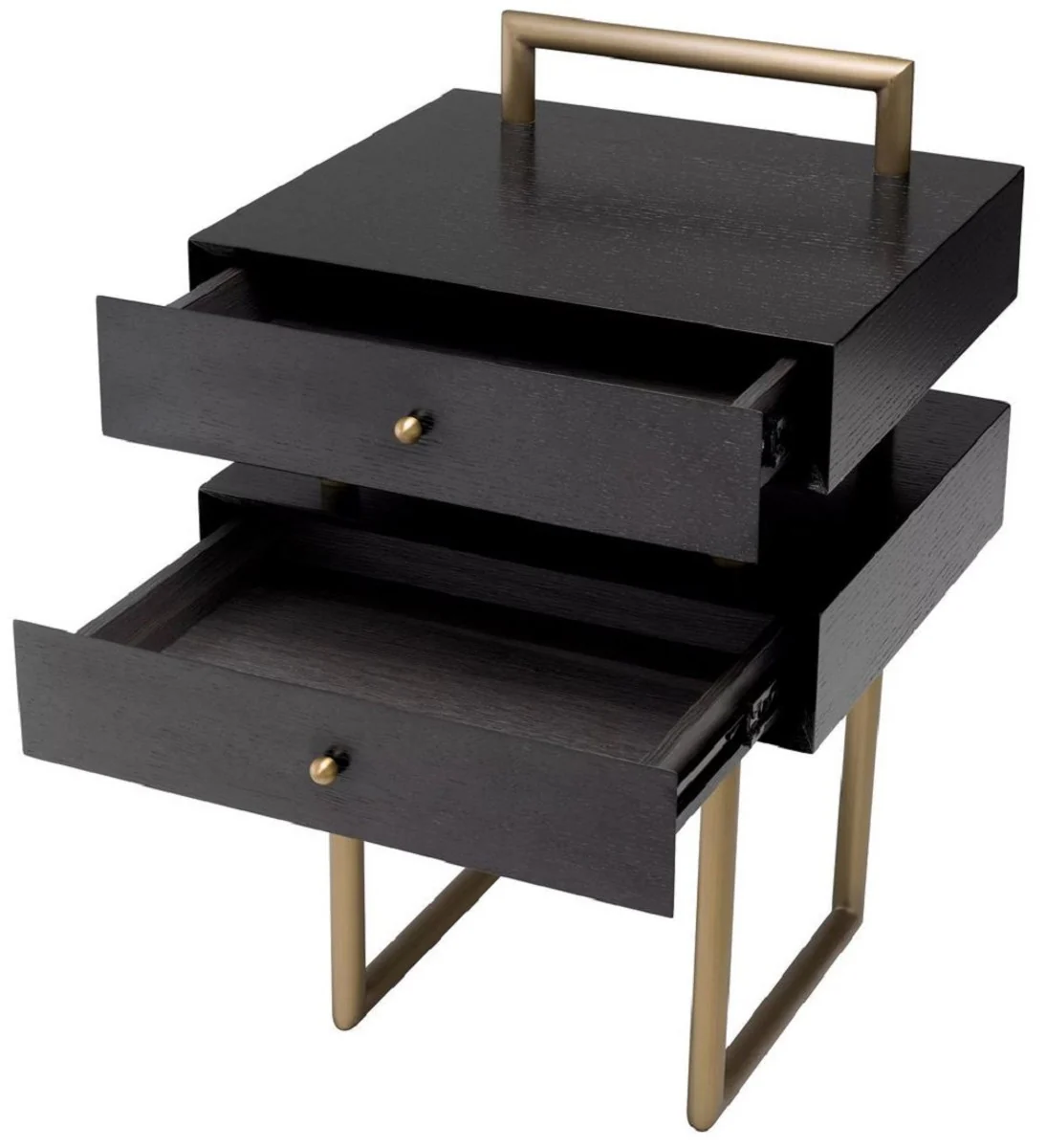 Luxus Beistelltisch mit 2 Schubladen Messing / Dunkelbraun 50 x 44 x H. 79 cm - Wohnzimmer Möbel - Wohnzimmer Einrichtung - Luxus Möbel - Luxus Einrichtung - Luxus Qualität