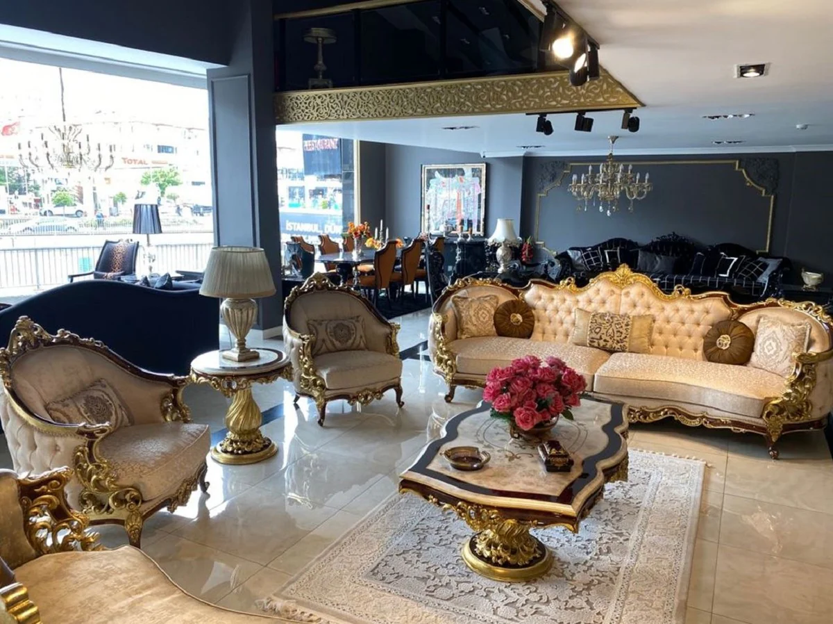 Luxus Barock Sofa Silber / Braun / Gold - Prunkvolles Barockstil Wohnzimmer Sofa - Barock Möbel