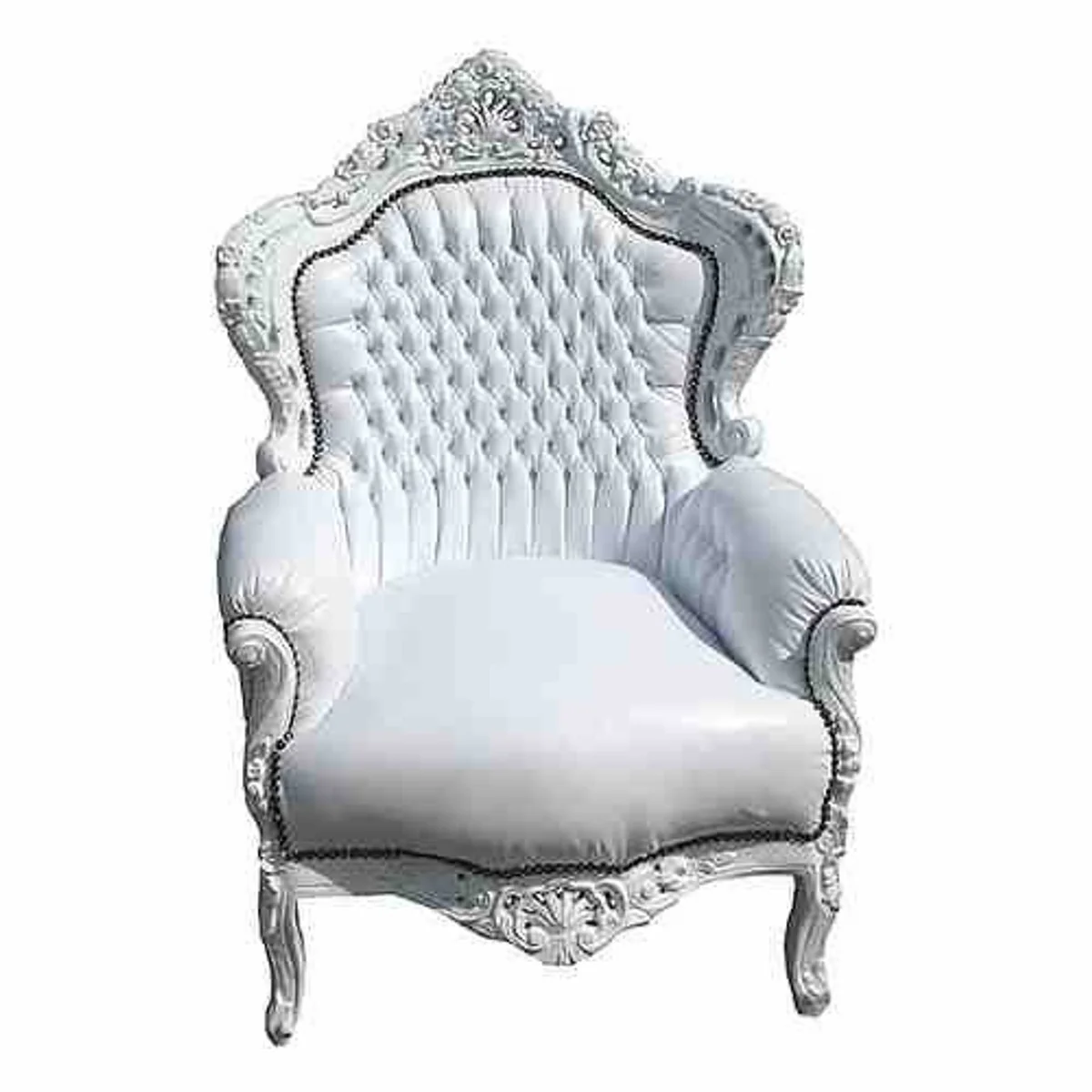 Barock Sessel King Weiß Lederoptik 85 x 85 x H. 120 cm - Antikstil Möbel