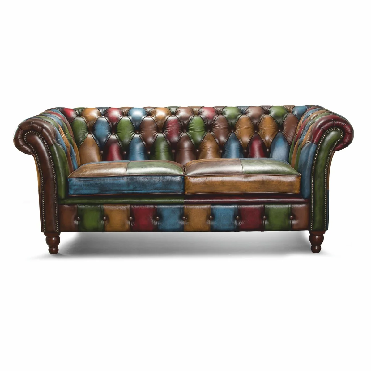 Luxus Chesterfield Echtleder 2er Sofa Bunt / Dunkelbraun 200 cm