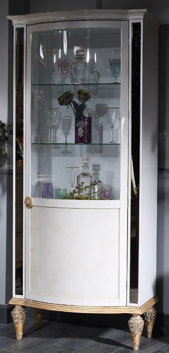 Luxus Barock Vitrine Weiß / Gold 80 x 42 x H. 196 cm - Barock Vitrinenschrank