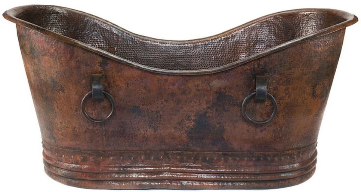 Luxus Jugendstil Kupfer Badewanne mit dekorativen Griffen 170 x 81 x H. 81 cm - Freistehende Retro Badewanne - Rustikale Badezimmer Möbel