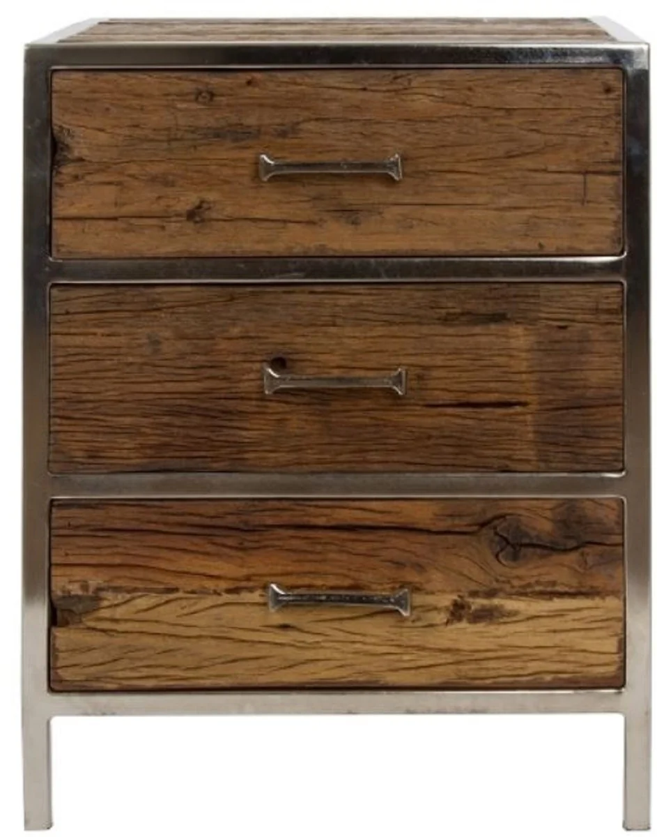 Nachttisch mit 3 Schubladen Braun / Silber 45 x 40 x H. 60 cm - Schlafzimmermöbel
