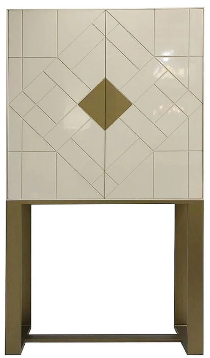Designer Wohnzimmerschrank Creme / Messing 100 x 40 x H. 180 cm - Wohnzimmer Möbel - Luxus Qualität