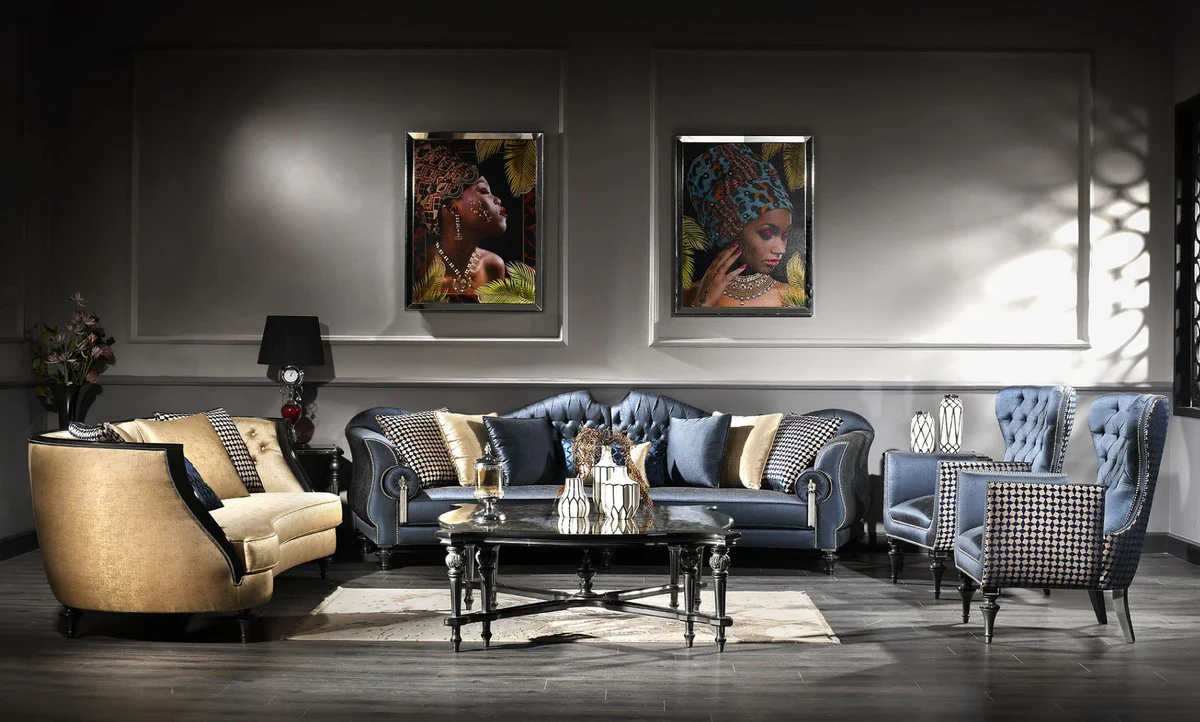 Luxus Barock Sofa Gold / Schwarz 257 x 100 x H. 86 cm - Prunkvolles Wohnzimmer Sofa - Barockmöbel