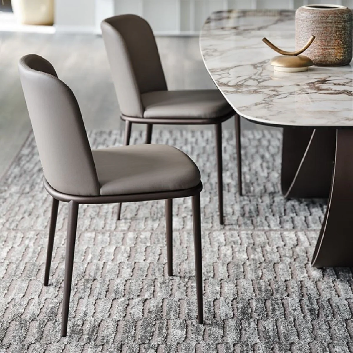 Luxus Esszimmerstuhl 8er Set Grau / Titanfarben - Luxus Esszimmer & Restaurant Möbel - Luxus Qualität - Made in Italy