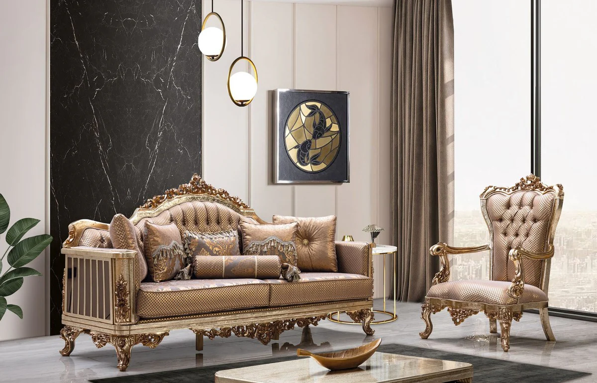 Luxus Barock Couchtisch Antik Silber / Kupfer / Gold - Verspiegelter Barockstil Wohnzimmertisch - Barockstil Wohnzimmer Möbel - Barock Möbel - Luxus Möbel im Barockstil