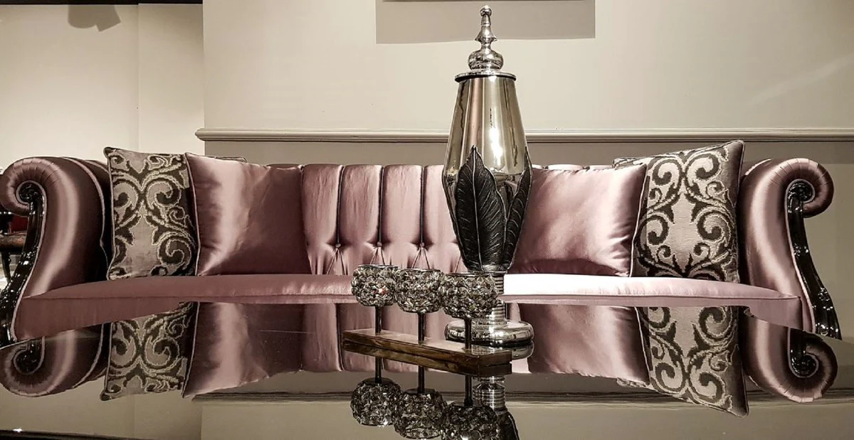 Luxus Barock Chesterfield Sofa Rosa / Schwarz - Prunkvolles Wohnzimmer Sofa - Barock Wohnzimmer Möbel - Luxus Qualität
