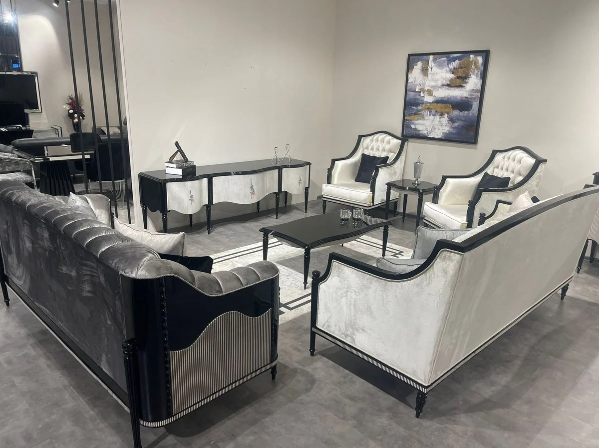 Luxus Barock Wohnzimmer Sofa Gold / Schwarz / Grau - Handgefertigtes Barockstil Sofa - Luxus Wohnzimmer Möbel im Barockstil - Barock Möbel - Edel & Prunkvoll