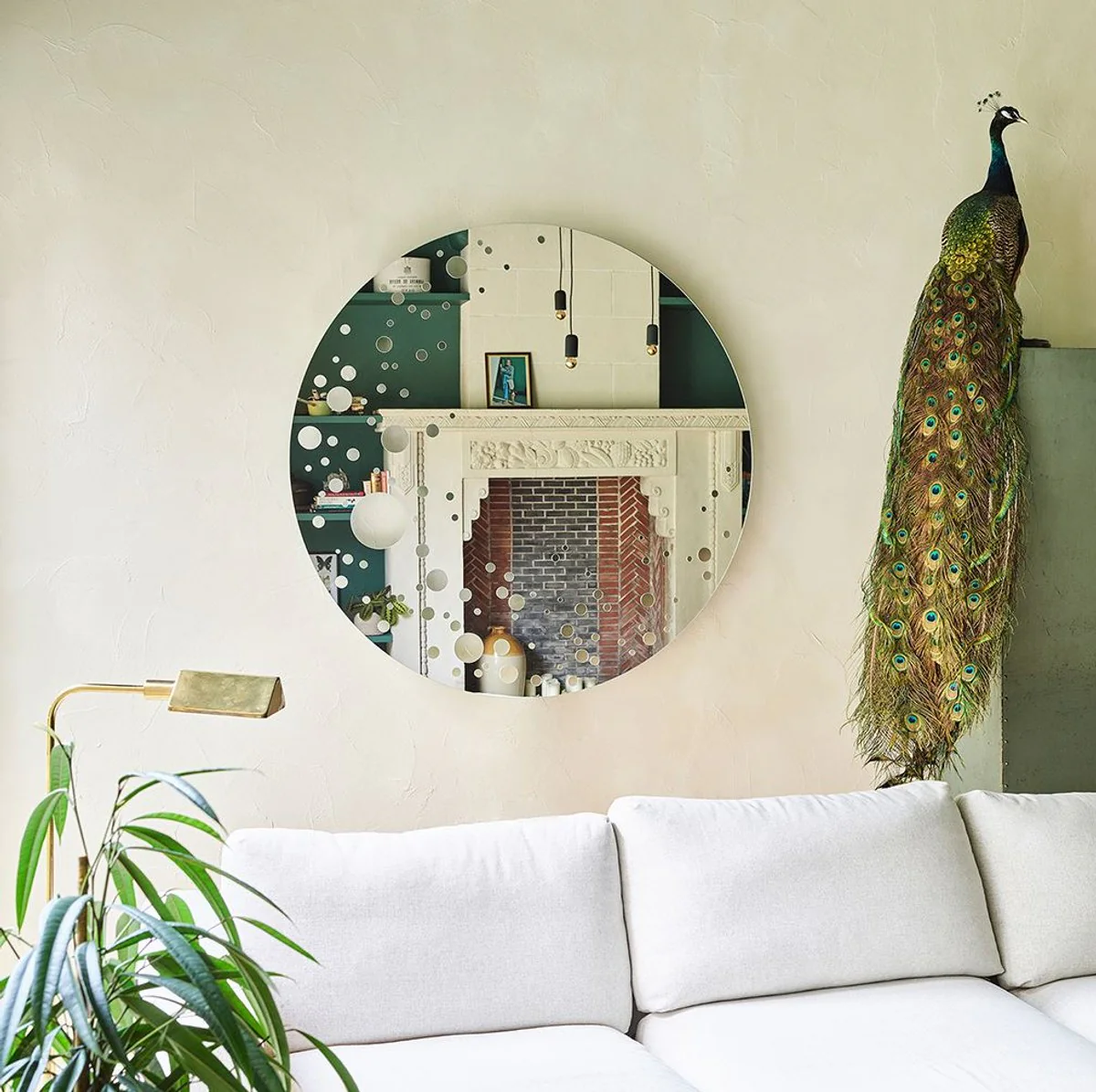 Luxus Wandspiegel in Mond Optik Ø 125 cm - Runder Wohnzimmer Spiegel - Luxus Kollektion