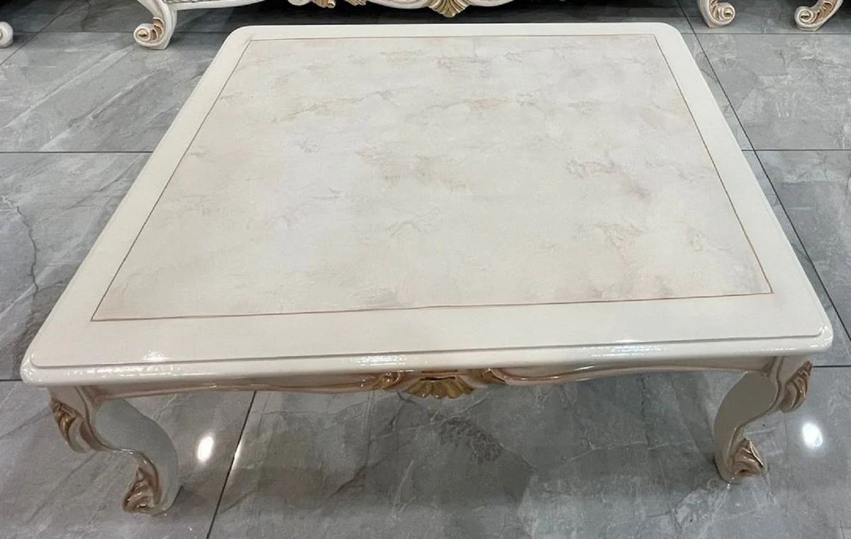 Luxus Barock Couchtisch Weiß / Gold - Handgefertigter Barockstil Wohnzimmertisch - Barockstil Wohnzimmer Möbel - Barock Einrichtung - Barock Möbel - Luxus Möbel im Barockstil