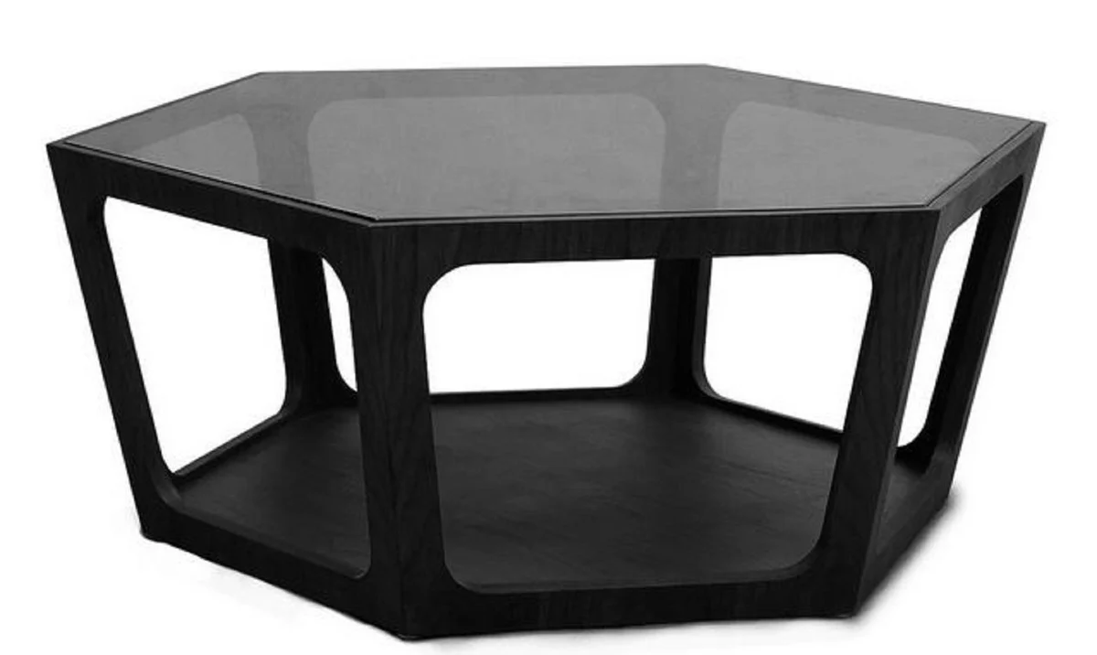 Luxus Couchtisch Schwarz 90 x 78 x H. 35 cm - Wohnzimmertisch mit schwarz getönter Glasplatte - Wohnzimmer Möbel - Luxus Möbel