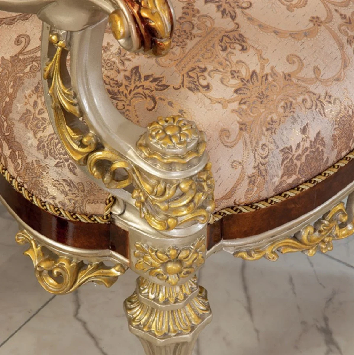 Luxus Barock Wohnzimmer Set Rosa / Braun / Silber / Gold - 2 Sofas & 2 Sessel & 1 Couchtisch - Handgefertigte Wohnzimmer Möbel im Barockstil - Edel & Prunkvoll