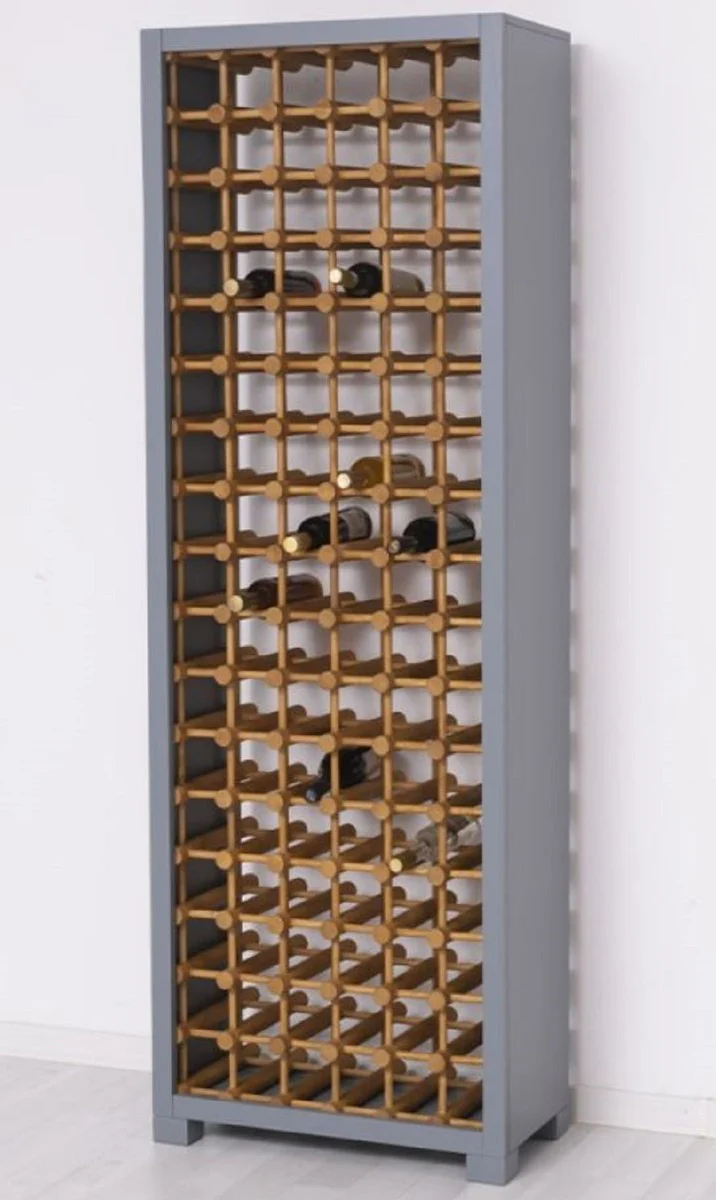 Landhausstil Massivholz Weinschrank Grau / Naturfarben 68 x 35 x H. 200 cm - Massivholz Weinregal im Landhausstil - Massivholz Bar Möbel - Landhausstil Bar Möbel