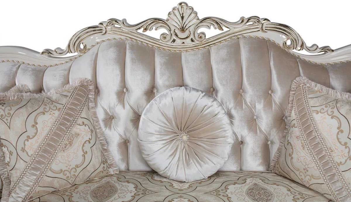 Luxus Barock Wohnzimmer Set Mehrfarbig / Weiß / Gold - 2 Sofas & 2 Sessel & 1 Couchtisch - Wohnzimmer Möbel im Barockstil - Edel & Prunkvoll