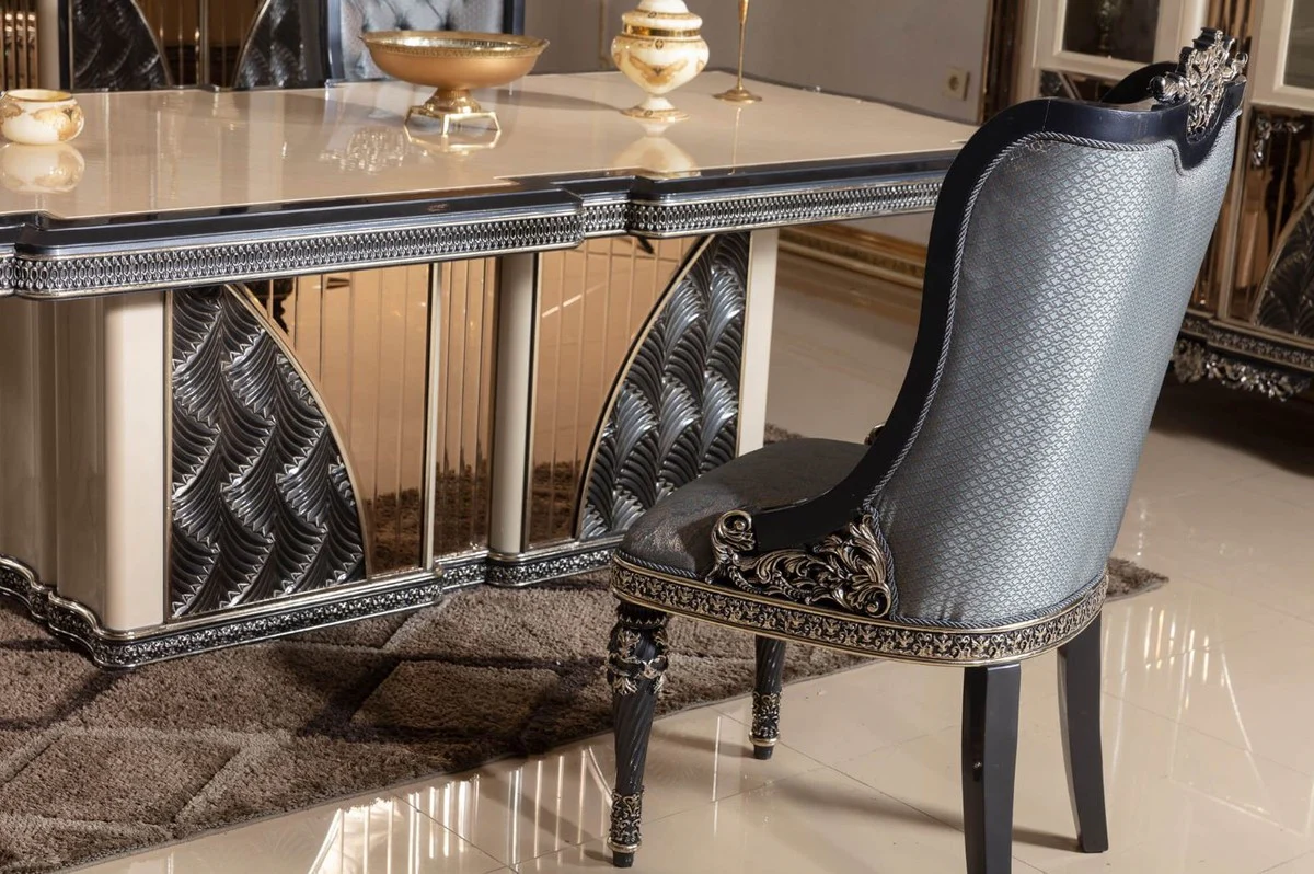 Luxus Barock Esstisch Beige / Schwarz / Gold - Rechteckiger Barockstil Küchentisch - Luxus Esszimmer Möbel im Barockstil - Barock Esszimmer Möbel - Barock Einrichtung