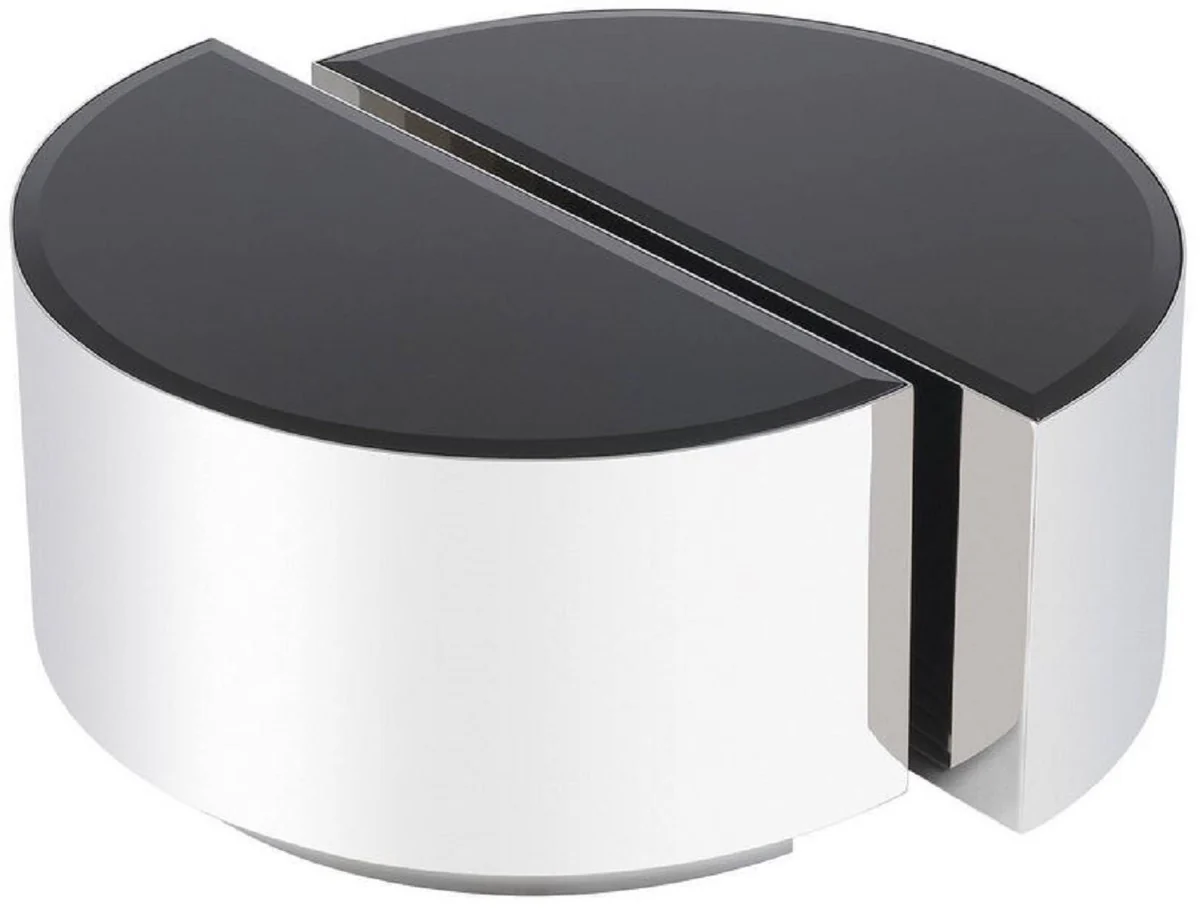 Luxus Beistelltisch Set Silber / Schwarz - 2 halbkreisförmige Edelstahl Tische mit abgeschrägten Glasplatten - Luxus Wohnzimmer Möbel