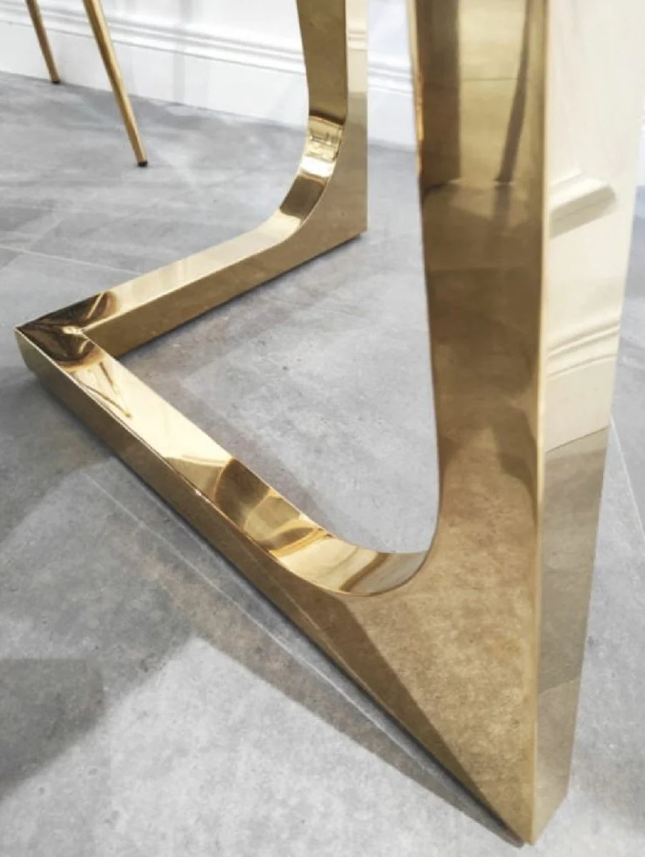 Luxus Esstisch Weiß / Gold Ø 130 x H. 76 cm - Runder Esszimmertisch mit synthetischer Marmorplatte und Stahlbeinen - Esszimmer Möbel