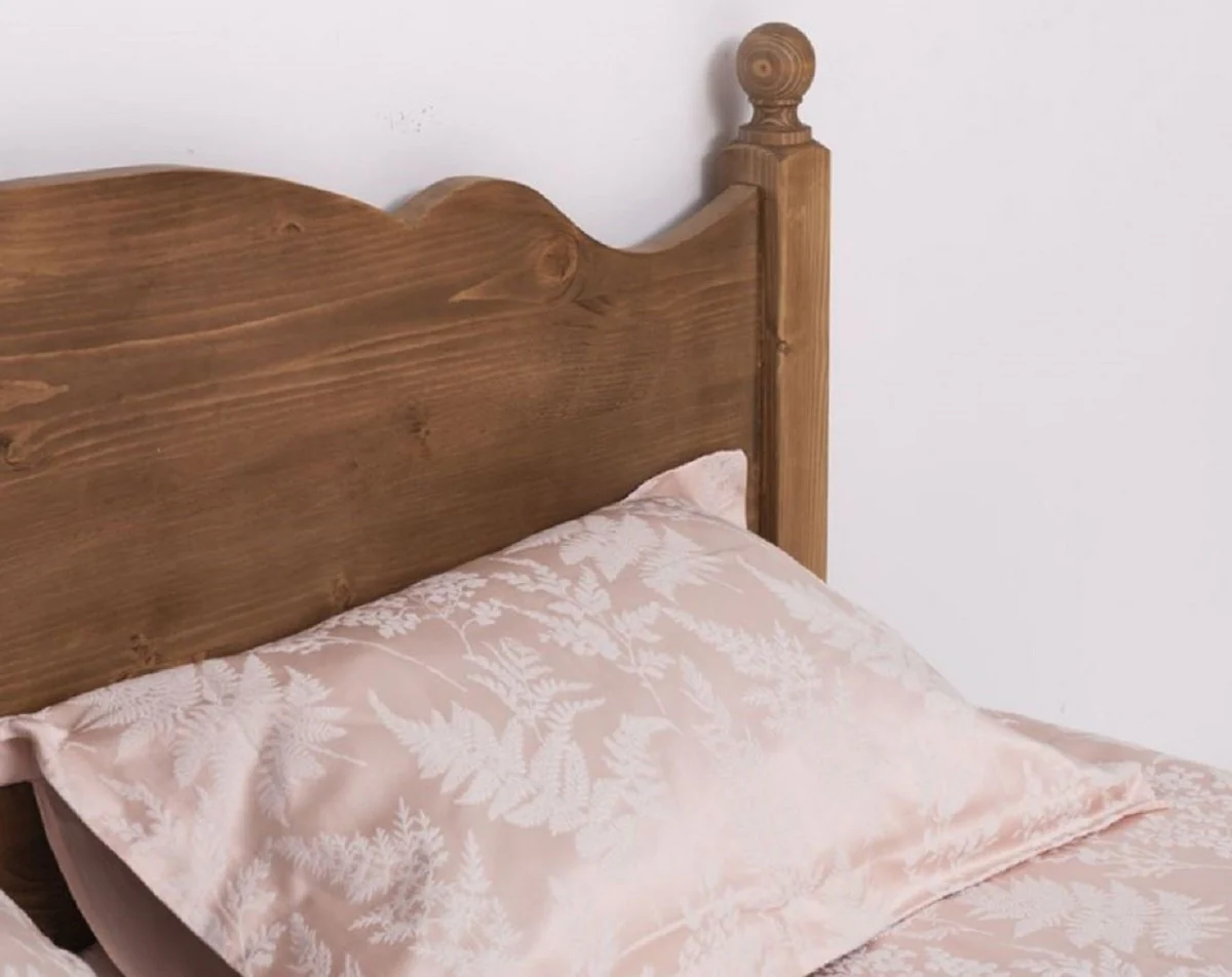 Landhausstil Massivholz Schlafzimmer Set Braun - 1 Landhausstil Doppelbett & 2 Landhausstil Nachttische - Massivholz Schlafzimmer Möbel - Schlafzimmer Möbel im Landhausstil