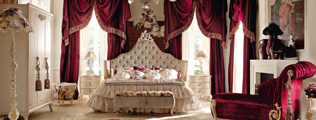 Luxus Barock Schlafzimmerschrank Cremefarben / Gold - Handgefertigter Kleiderschrank mit 3 Türen - Barock Schlafzimmer Möbel - Luxus Qualität - Made in Italy